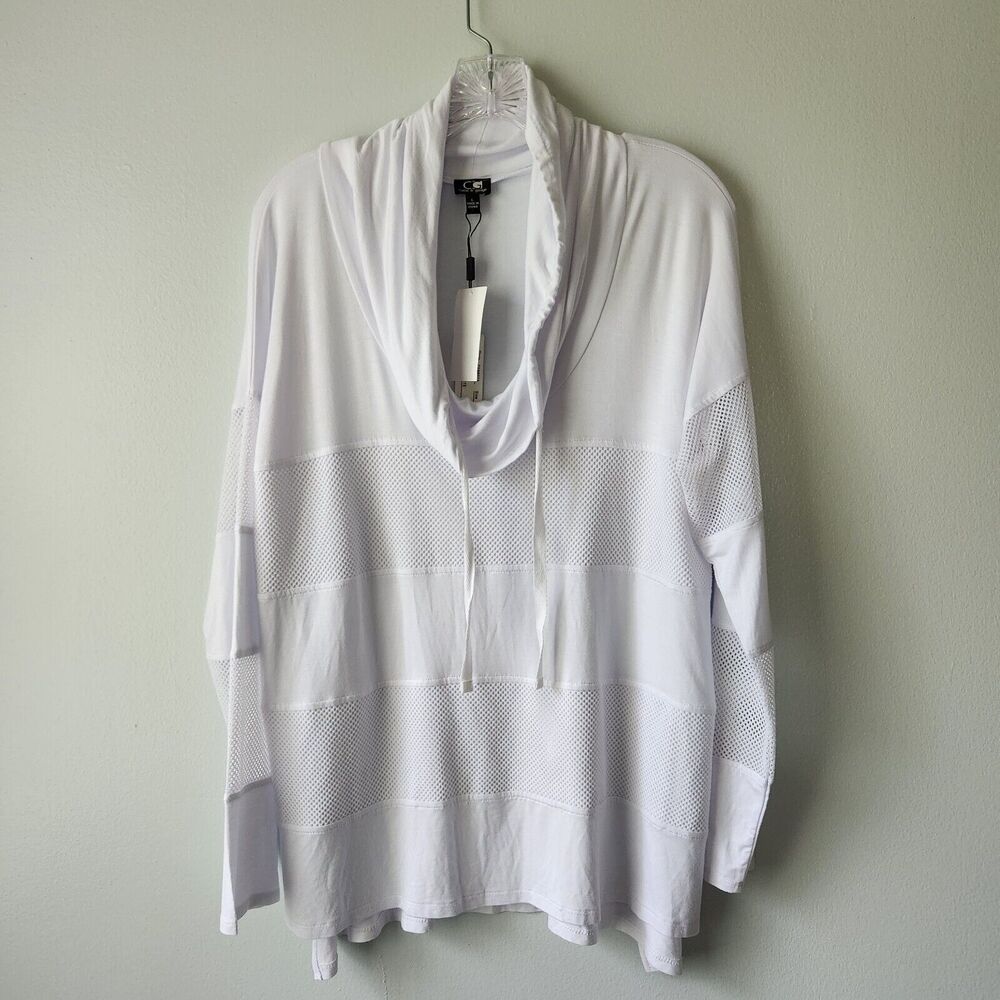 Cable & Gauge Shirt Women's Size Large White Hooded Pullover Long Sleeve Blouse.